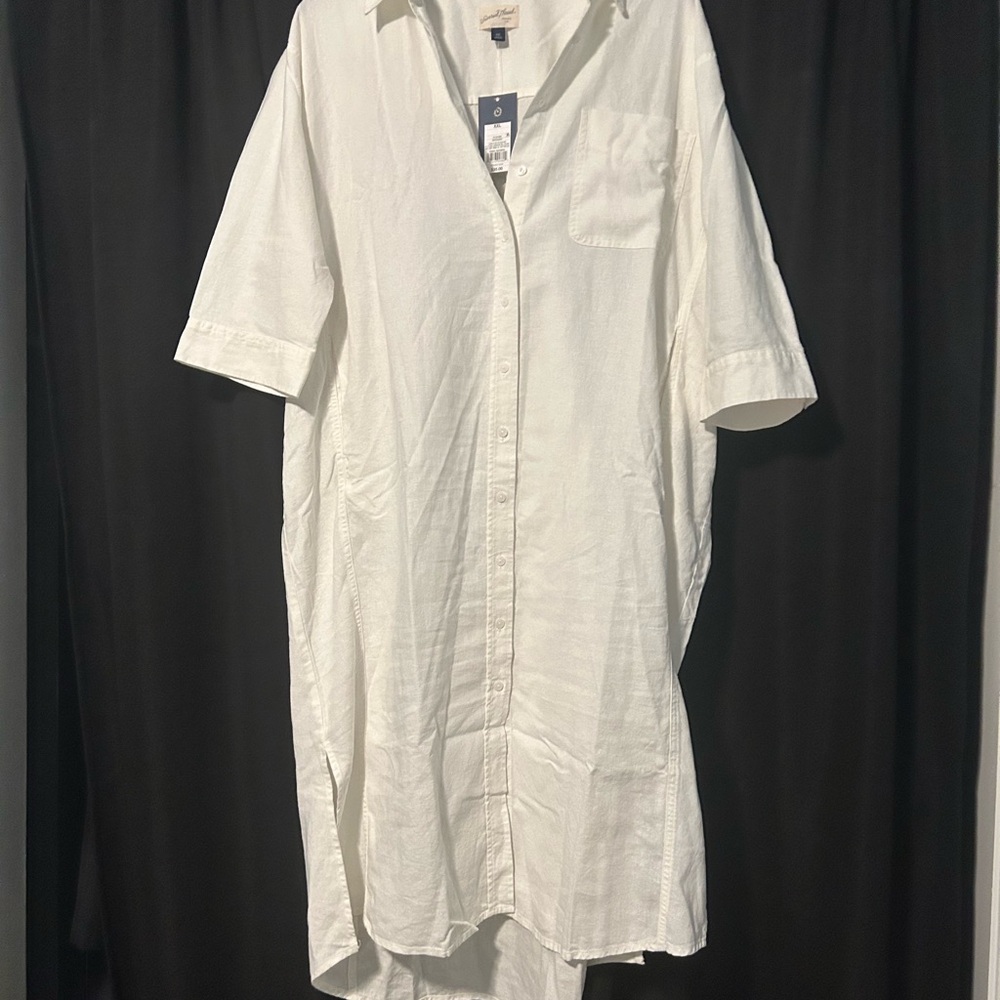 Elegant White Midi Linen Dress Marked XXL but very oversized. Would fit a 3X!